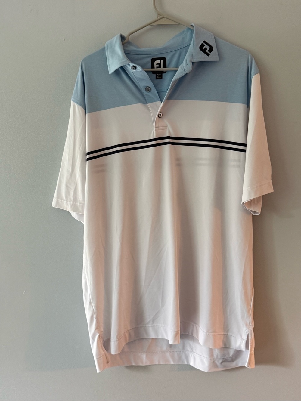 FootJoy Light Blue, White and Black Striped Golf Polo